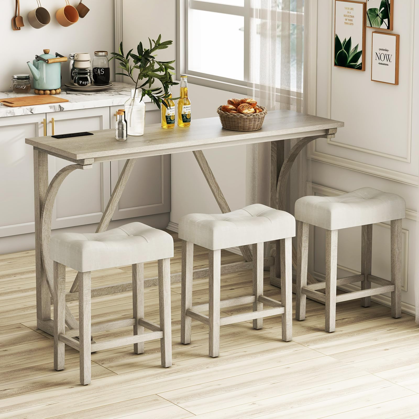 Tangkula 4 Piece Bar Table with Stools for Living Room